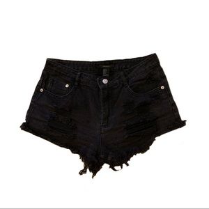 Distressed Black Jean Shorts